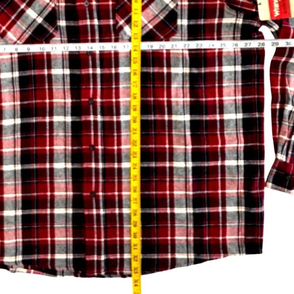 Wrangler Red Black Plaid Flannel Cotton Long Sleeve Button Up Shirt Mens 2XT NWT - Picture 3 of 10